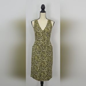 J. Crew Dress A-line V-neck, Green/ Purple Cheetah Print with Pockets, s…